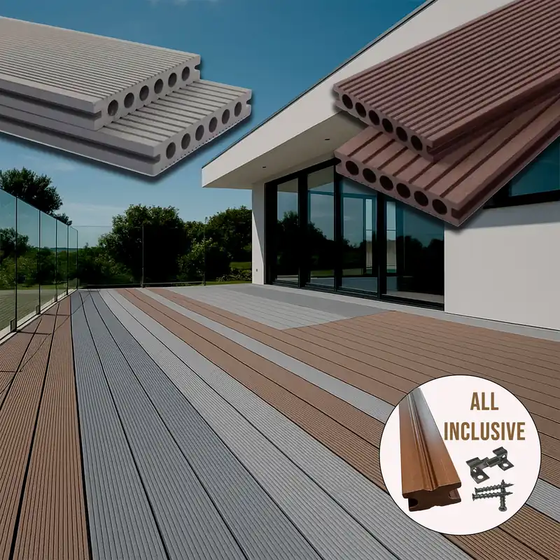 Saisonangebot (€39,90mq) KIT 1,218mq di Decking WPC 140×25×2900mm Coffee o Grey doppia faccia Inclusi Magatelli - clip acciaio e viti