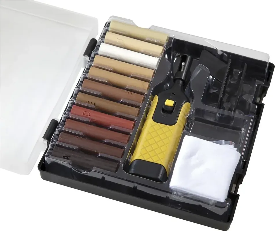Abverkauf Reparatur-Set für Laminat und Parkett mit 11 Farben Hartwachsstangen
