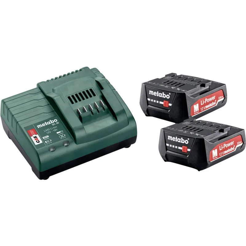 Must-Have Metabo Basis-Set 2 x 12V 2,0 Ah (685300000) + Ladegerät SC 30 im Karton